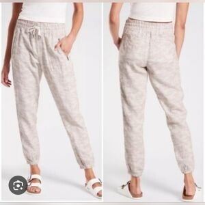 Athleta Cabo Linen Joggers Women's Size 8, 100% Linen Light Cheetah Print